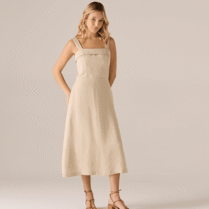 Vestido Com Bolso E Detalhe Busto Feminino Bege Medio