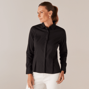 Camisa Lisa Vista Embutida Feminina Preta