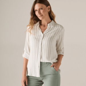 Camisa Com Martingale Listra Feminina Verde Claro