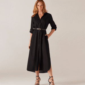 Chemise Manga Longa Com Martingale Feminino Preto