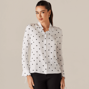 Camisa Estampa Poa Invertido Detalhe Laco Punho Feminina Poa