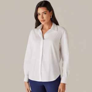 Camisa Manga Longa Modelo Over Feminina Branca